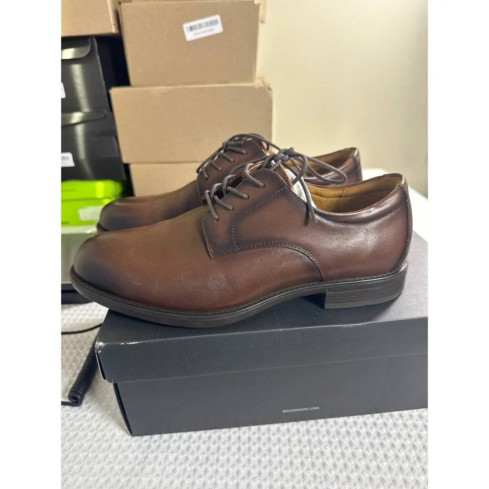Bruno Marc Dress Shoes Mens 9.5 SBOX26007M Brown Burnished Plain Toe NIB